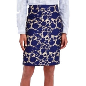J.Crew Navy Gold Floral Jacquard Pencil Skirt Metallic Wool Blend, 8